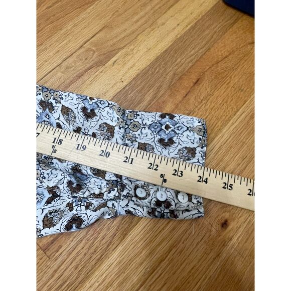 I.E. Women's 20 Brown Button-Up 100% Silk Shirt Floral Casual Chic Boho Work - Picture 5 of 8